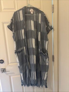 Ariat Black and White Open-Front Maxi Cardigan with Fringe